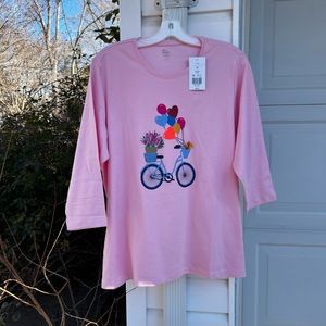 NWT Kim Rogers Fun Pink Valentines Day Bicycle Multicolored Heart Balloons